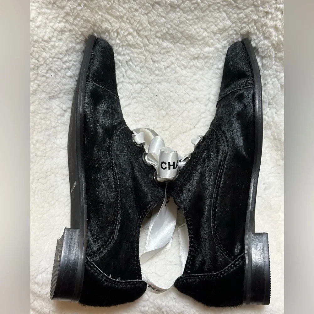 All Black Brand Cowman Lace Up Oxfords Shoes Sz39 w/Authenticate CHANEL Ribbons - Picture 8 of 9